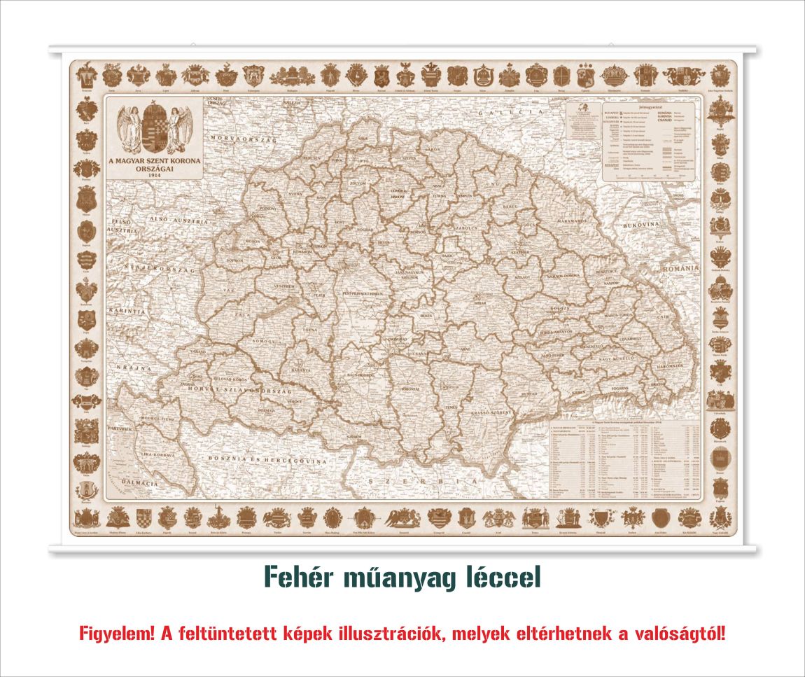 A Magyar Szent Korona Országai 1914 antik falitérkép